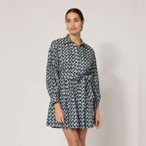 Cleobella Blue&White Colette Printed Shirt Dress Medium Cotton